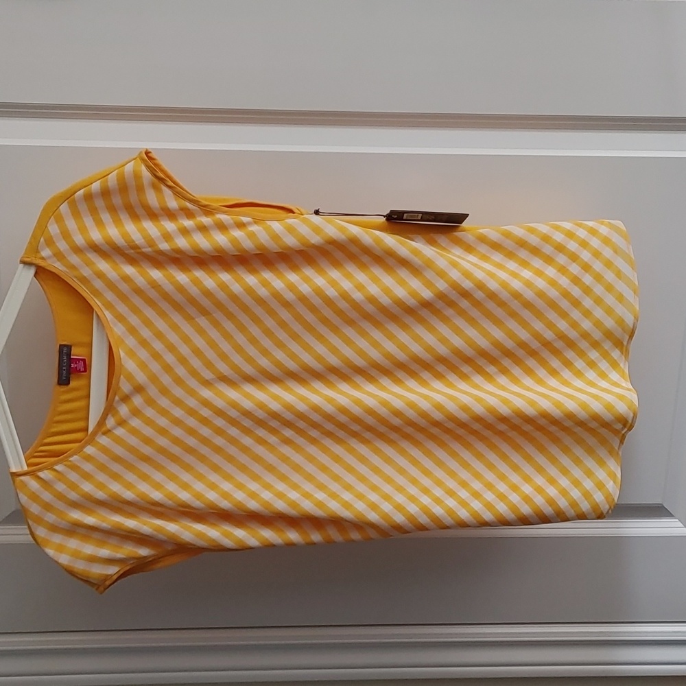 Vince Camuto US M Yellow and White Criss Cross Patterned Blouse
